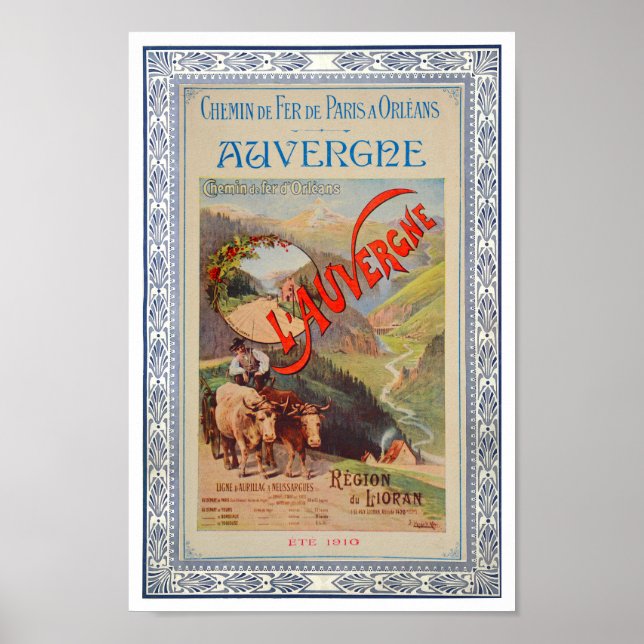 VINTAGE PARIS AUVERGNE FRANKRIKE PRINT POSTER (Framsidan)