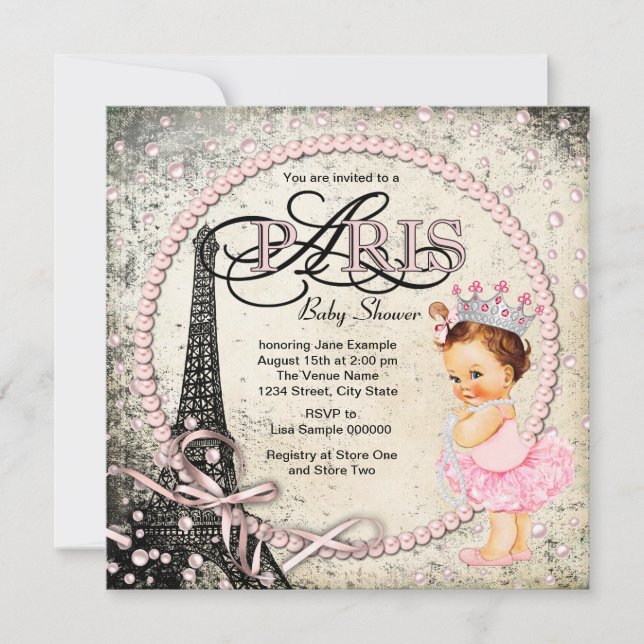 Vintage Paris Baby Shower Inbjudningar (Framsida)