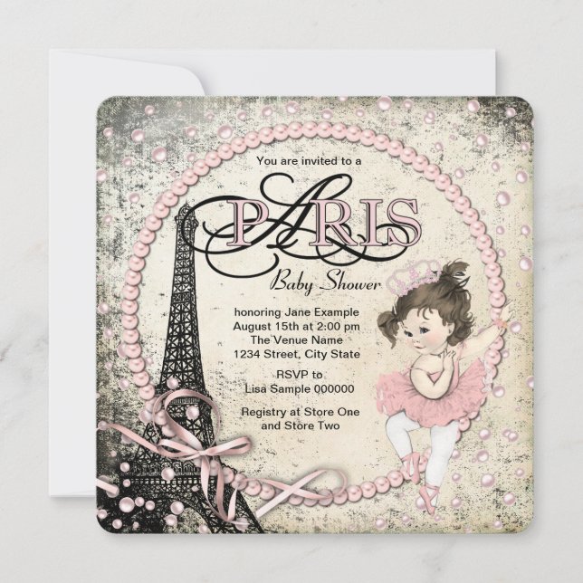 Vintage Paris Baby Shower Inbjudningar (Framsida)