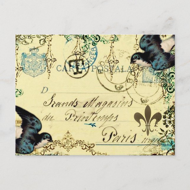 Vintage Paris blåfågelvykort Vykort (Framsida)
