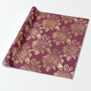 Vintage Paris burgunder röda och gyllene rosor Presentpapper