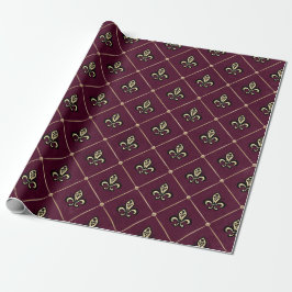 Vintage Paris Burgundy och Guld Fleur de Lis Presentpapper