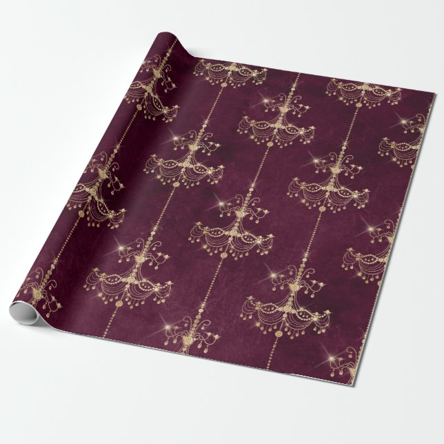 Vintage Paris Burgundy och guld Ljuskrona mönster Presentpapper (Utrullad)