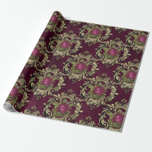 Vintage Paris Burgundy och Guld Ro mönster Presentpapper