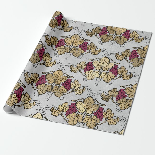 Vintage Paris Burgundy och Guld Vin tema Presentpapper (Utrullad)