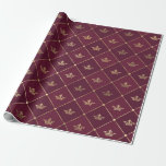 Vintage Paris Burgundy Red och Guld Krona mönster Presentpapper<br><div class="desc">Paris vintage grunge burgundy och guld krona mönster inslagning papprare.</div>