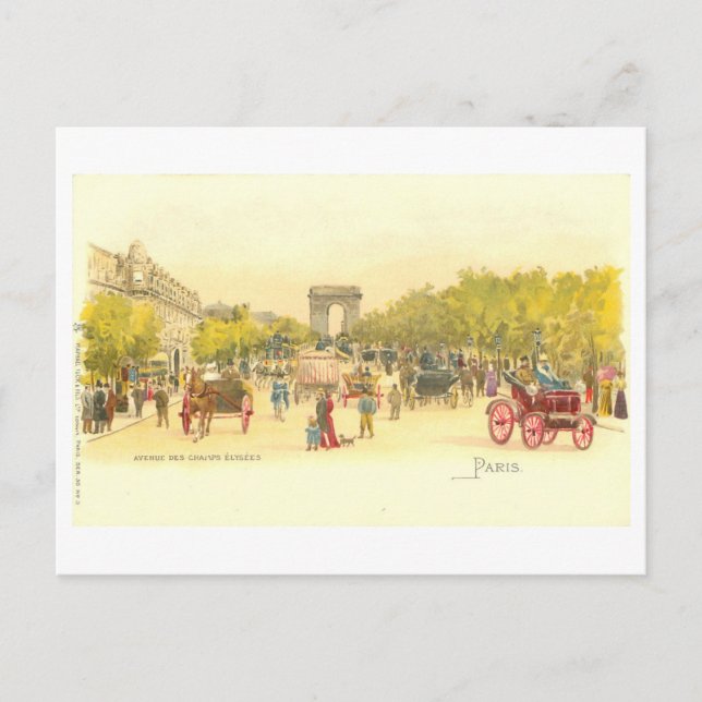 Vintage Paris Champs Elysee Postcard Vykort (Framsida)