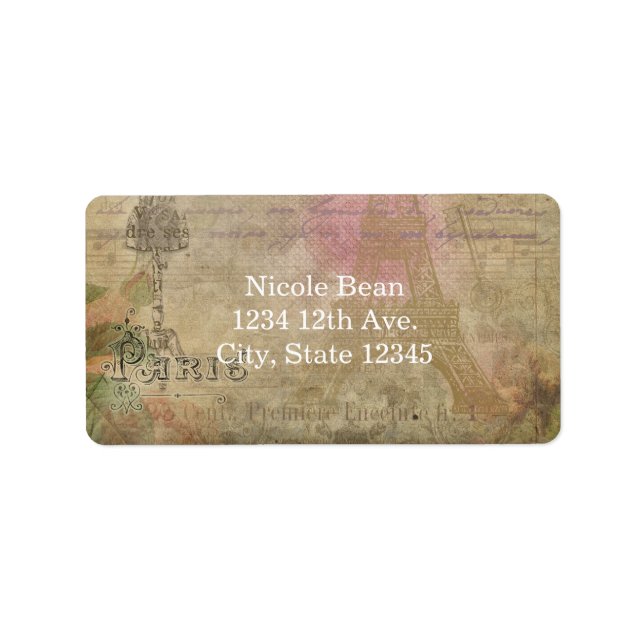 Vintage Paris Chic Bröllopsdekaler Adressetiketter (Framsidan)