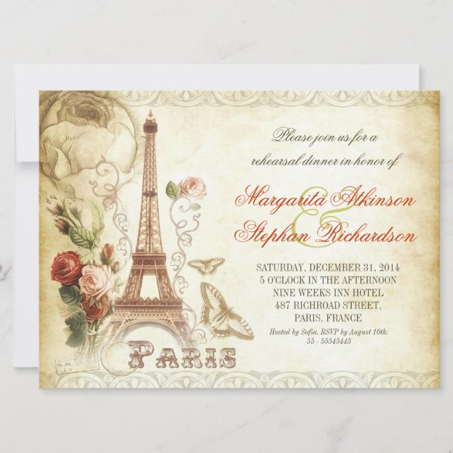 vintage PARIS-chic - repetitionsmiddagsinbjudninga Inbjudningar (Framsida)
