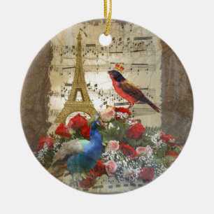 Vintage Paris & collage för fågelmusiklakan Julgransprydnad Keramik