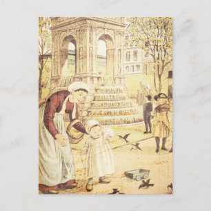 Vintage Paris Cute Kid Mor Sparrows Birds Vykort