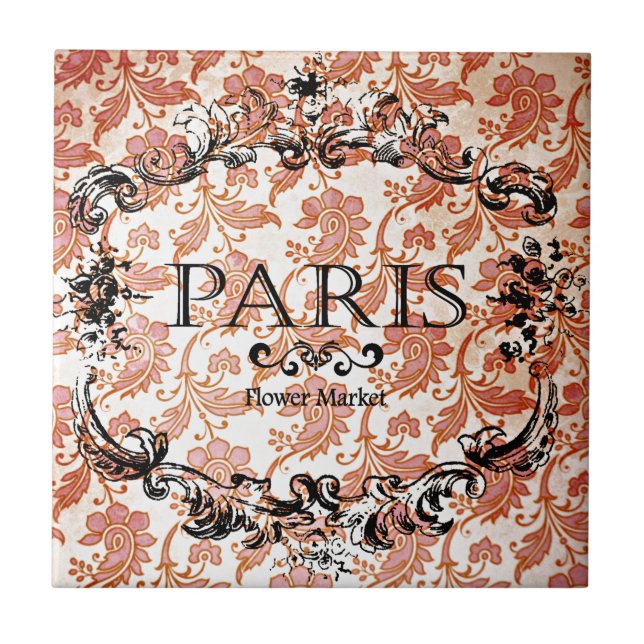 Vintage Paris Damask Kakelplatta (Framsidan)