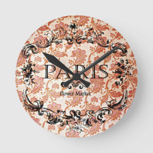 Vintage Paris Damask Rund Klocka