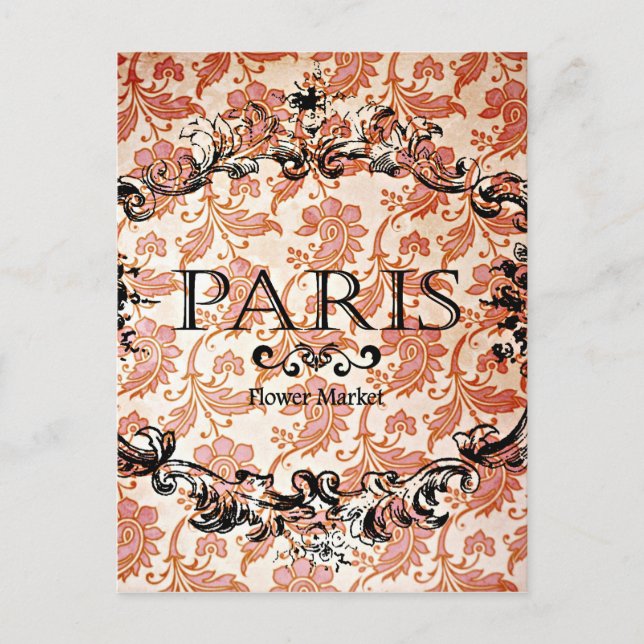 Vintage Paris Damask Vykort (Framsida)