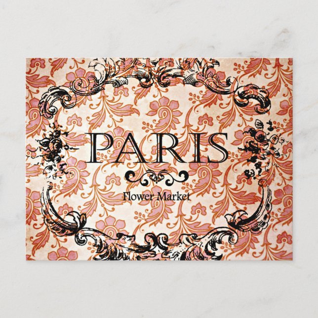 Vintage Paris Damask Vykort (Framsida)