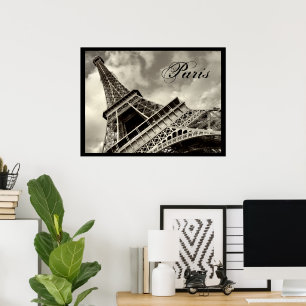 Vintage Paris Eiffel Torn Black and White Poster