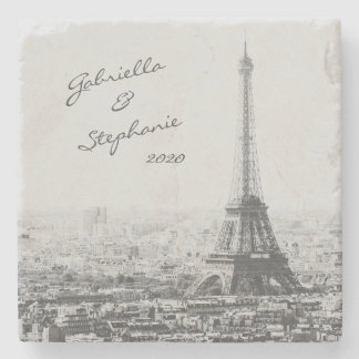 Vintage Paris Eiffel Torn Black White Photo Namn Stenunderlägg