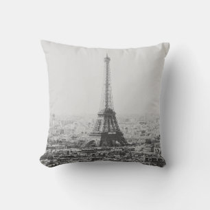 Vintage Paris Eiffel Torn Black White Photography Kudde
