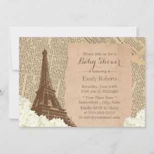 Vintage Paris Eiffel Torn Blommigt Baby Shower Inbjudningar