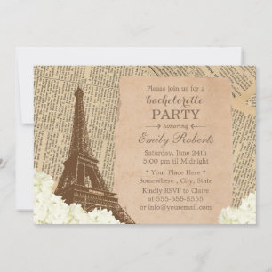 Vintage Paris Eiffel Torn Blommigt Bachelorette Inbjudningar