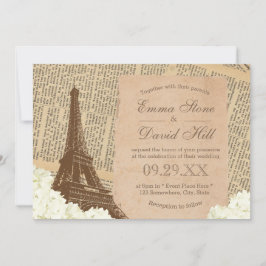 Vintage Paris Eiffel Torn Elegant Blommigt Bröllop Inbjudningar
