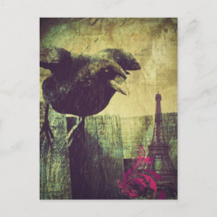 Vintage Paris Eiffel torn halloween Black Raven Vykort