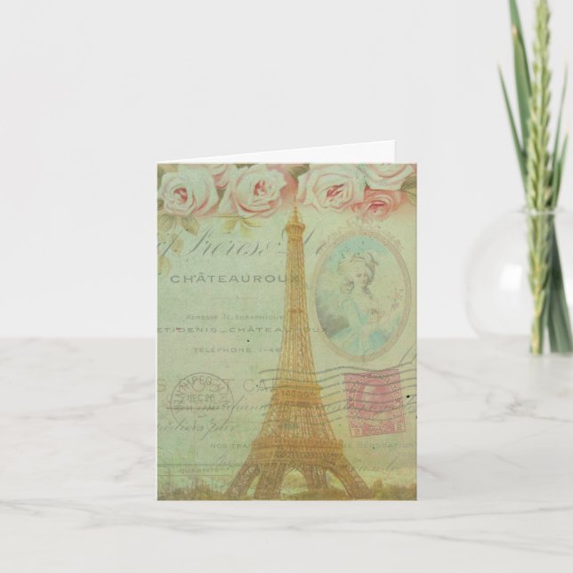 Vintage Paris Eiffel Torn Ro Fransk Tack Kort (Framsida)