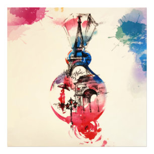 Vintage Paris Eiffel Torn Travel Kärlek Watercolor Fototryck