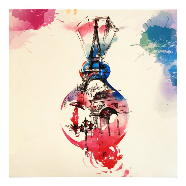 Vintage Paris Eiffel Torn Travel Kärlek Watercolor Fototryck (Framsidan)
