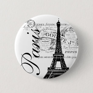 Vintage Paris & Eiffel tornetikett Knapp