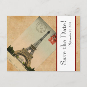 Vintage Paris Eiffeltornet Postkort spara datumet Meddelande Vykort