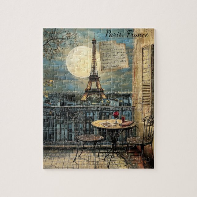 Vintage Paris Eiffeltornet Romantisk Resa Konst Pussel (Vertikal)