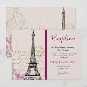 Vintage Paris Eiffeltornet Rosa Blommor Bröllop Tilläggskort