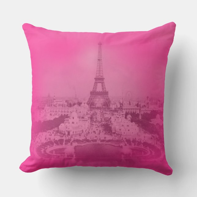 Vintage Paris & Eiffeltornet Rosa exponering Unik Kudde (Framsida)