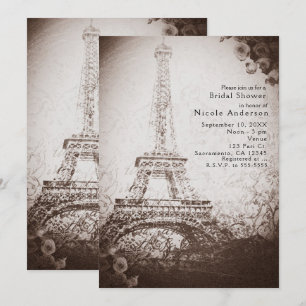 Vintage Paris Eiffeltornet & Rosor Chic Inbjudan