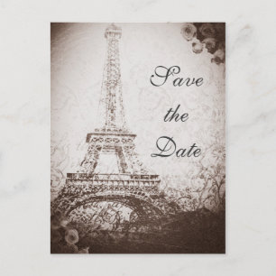 Vintage Paris Eiffeltornet & Rosor Spara Datum Meddelande Vykort