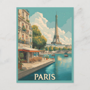 Vintage Paris: Eiffeltornet & Seine-caféet Vykort