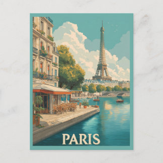 Vintage Paris: Eiffeltornet & Seine-caféet Vykort