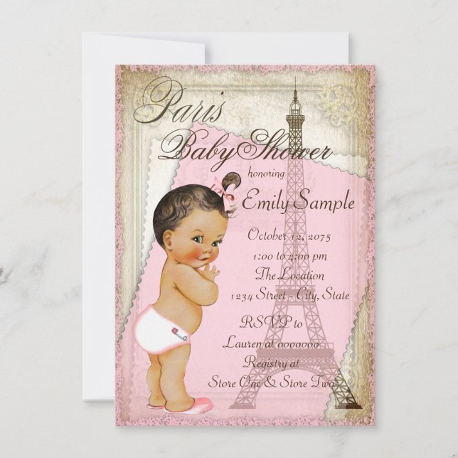 Vintage Paris Ethnic Flicka Shower Inbjudningar (Framsida)