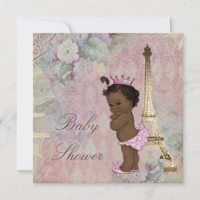 Vintage Paris Ethnic Princess Blommigt Baby Shower Inbjudningar (Framsida)