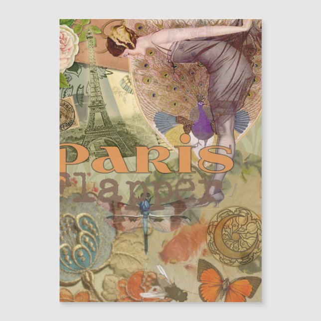 Vintage Paris Flapper Art Deco Påfågelkollage (Framsida)