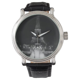 Vintage Paris Fontaines Torn Eiffel natt Armbandsur