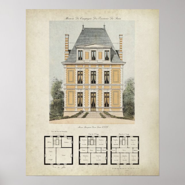 Vintage Paris France Architecture Drawing no. 3 Poster (Framsidan)