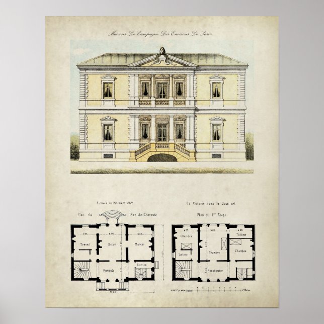 Vintage Paris France Architecture Drawing no. 4 Poster (Framsidan)