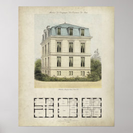 Vintage Paris Frankrike Arkitektur Ritning nr 1 Poster