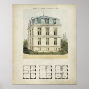 Vintage Paris Frankrike Arkitektur Ritning nr 1 Poster