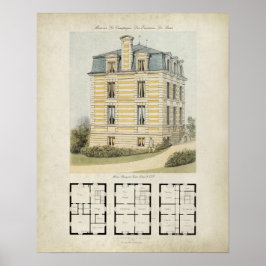 Vintage Paris Frankrike Arkitektur Ritning nr 2 Poster