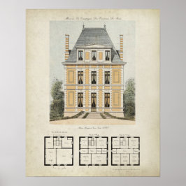 Vintage Paris Frankrike Arkitektur Ritning nr 3 Poster