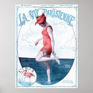Vintage Paris Frankrike Bathing Kostym Mode & Beac Poster