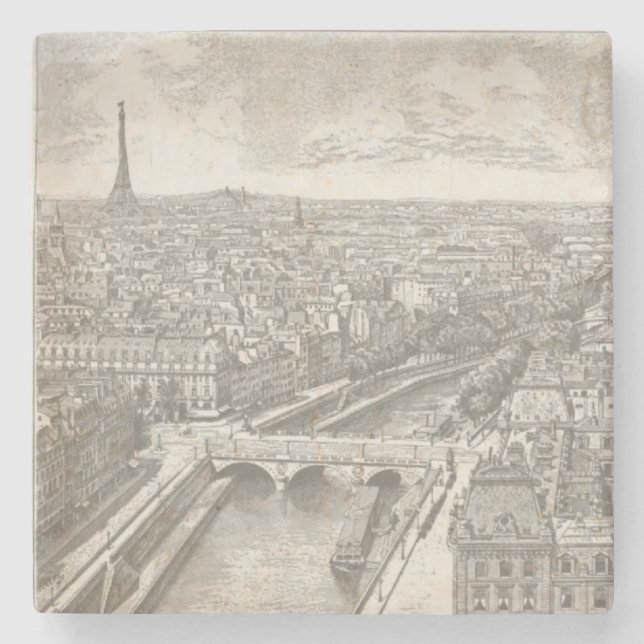 Vintage Paris Frankrike Eiffel Torn Cityscape Stenunderlägg (Framsidan)